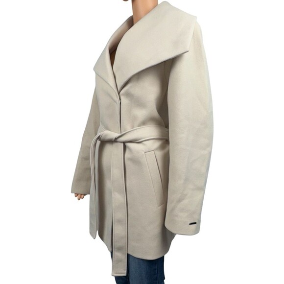 Tahari Coat Womens XXL Cream Wrap Faux Wool Water-Resistant Pockets Tie Belt 2XL - Picture 8 of 12